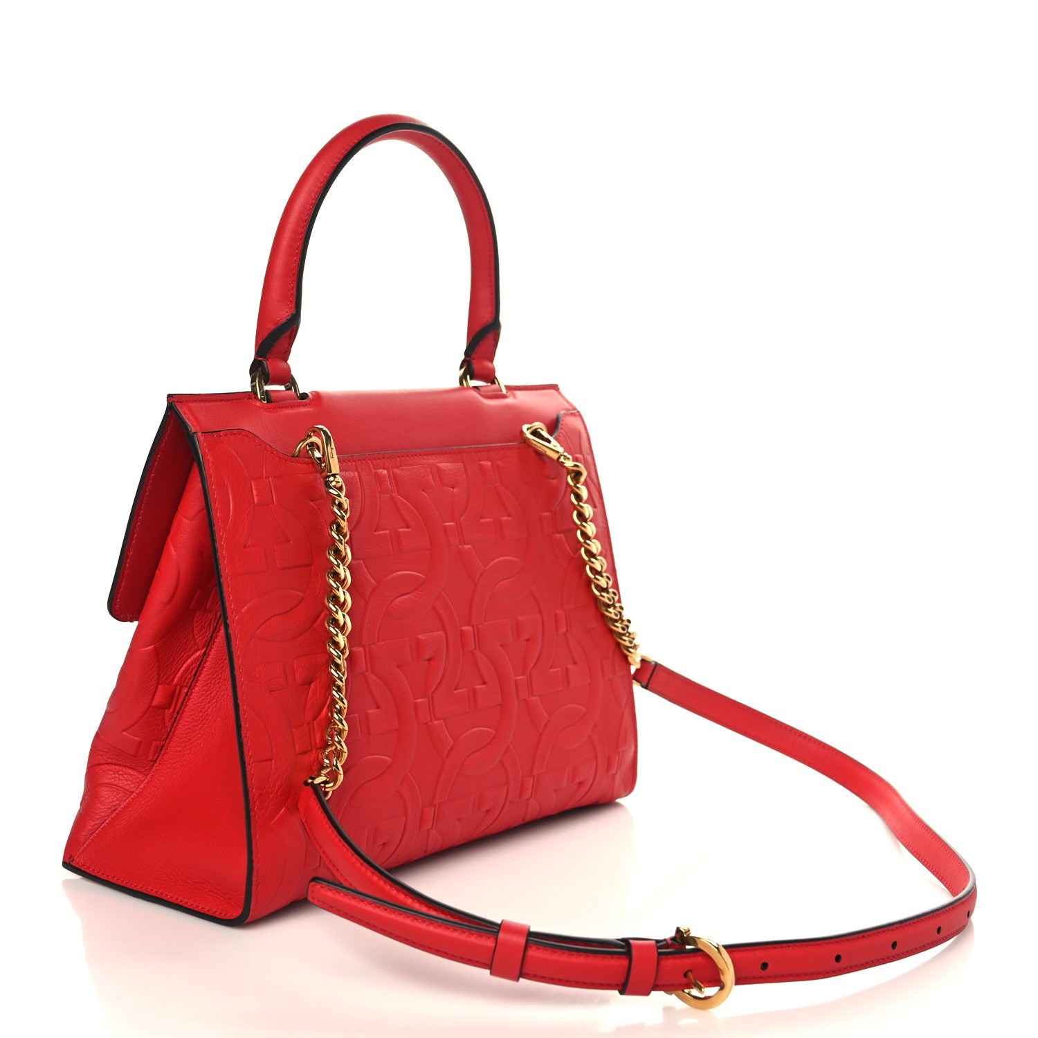 Salvatore Ferragamo Calfskin Gancini Embossed Trifolio Top Handle Bag Lipstick 3 of 8