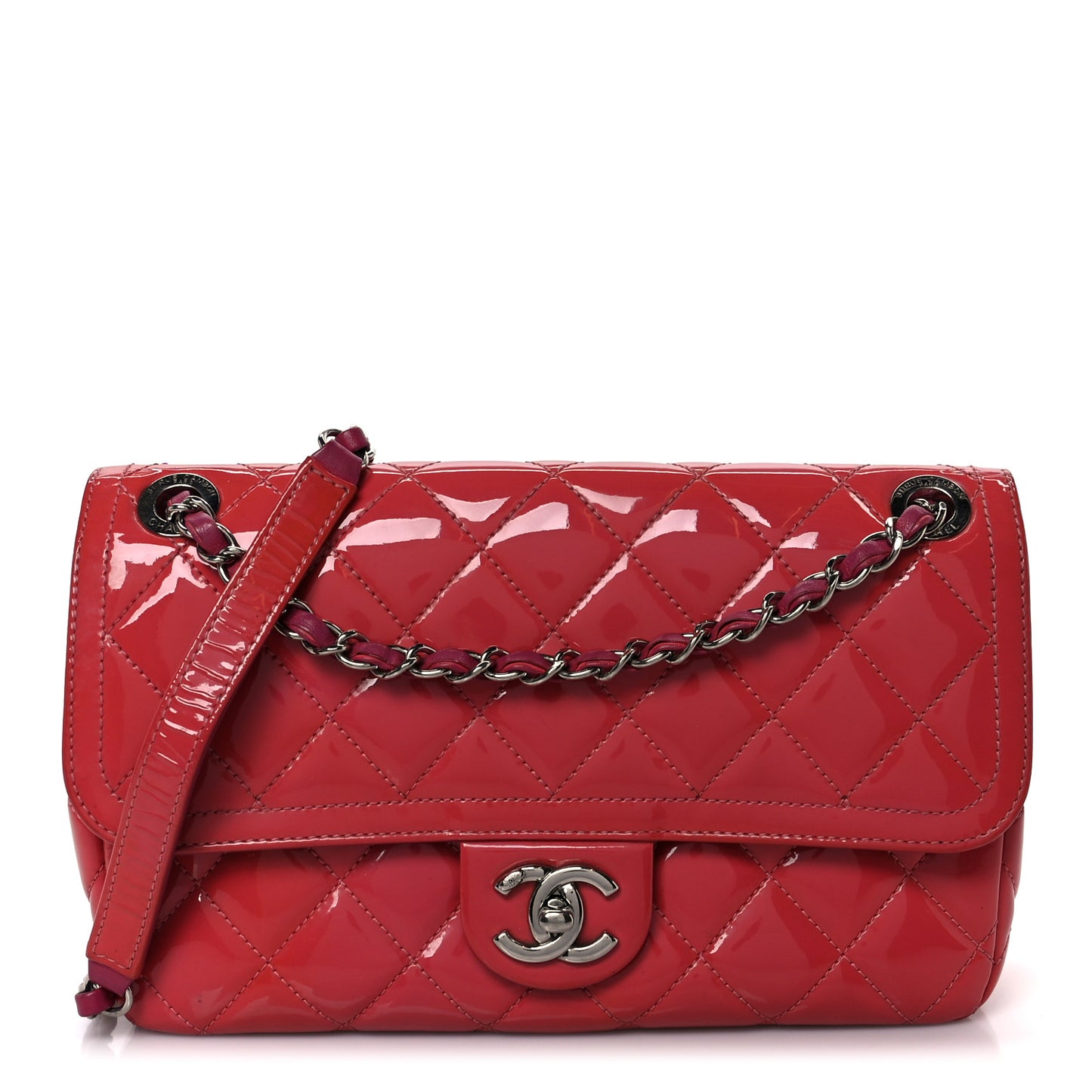 Patent Quilted Large Coco Shine Flap Pink