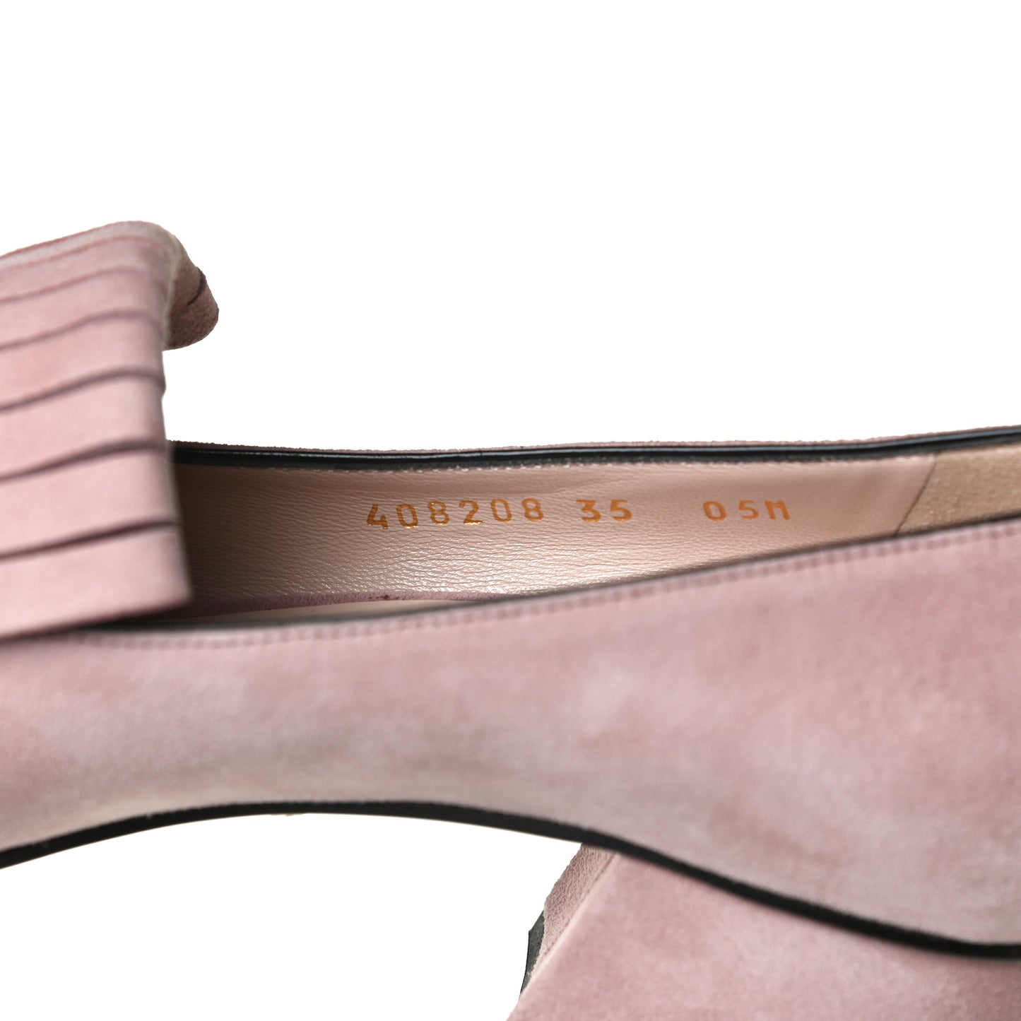 Kid Scamosciato GG Marmont Fringe 50mm Loafer Pumps 35 Crystal Pink