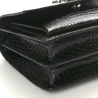 Saint Laurent Calfskin Crocodile Embossed Medium Monogram Sunset Black 9 of 11