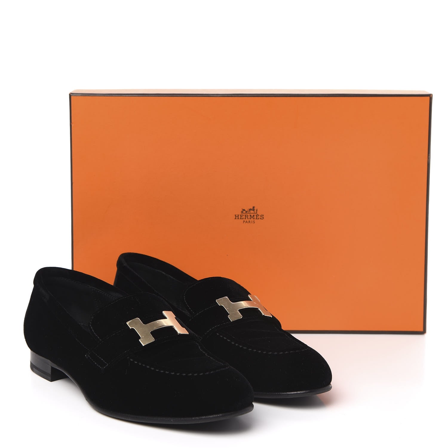 Hermes Velvet Womens Paris Loafers 35 Black 9 of 9