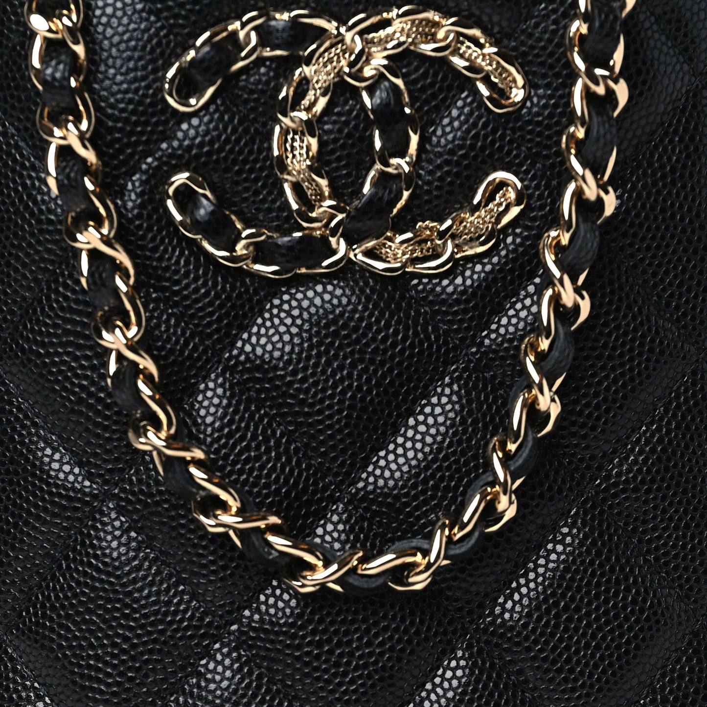 Caviar Quilted French New Wave Phone Holder With Chain Black