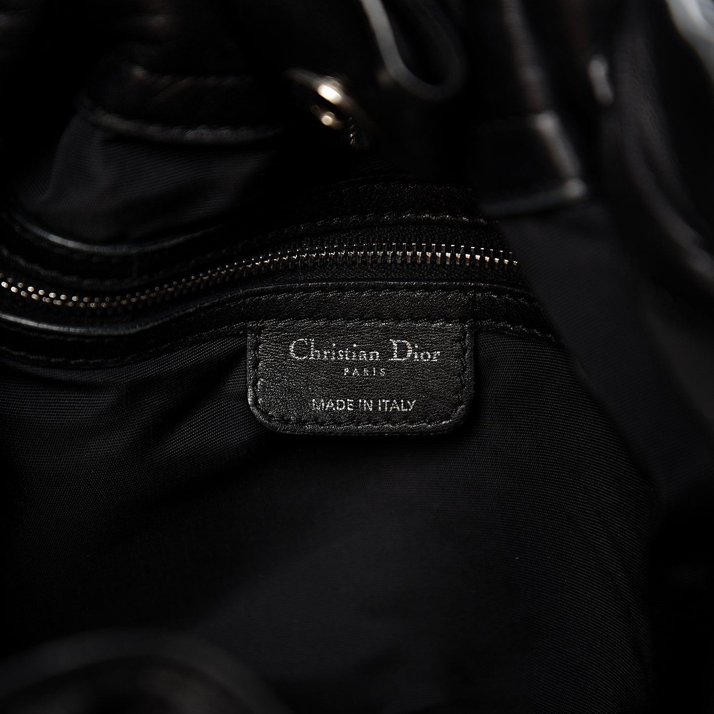 Lambskin Cannage Drawstring Bag Black