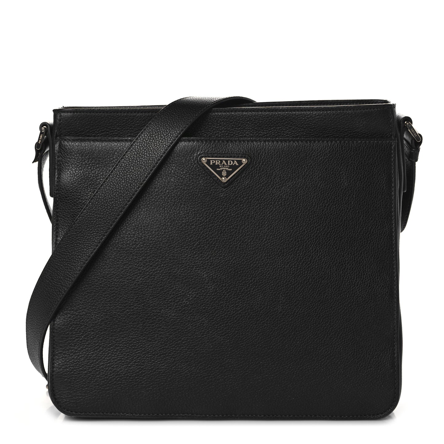 Vitello Daino Flat Messenger Bag Black