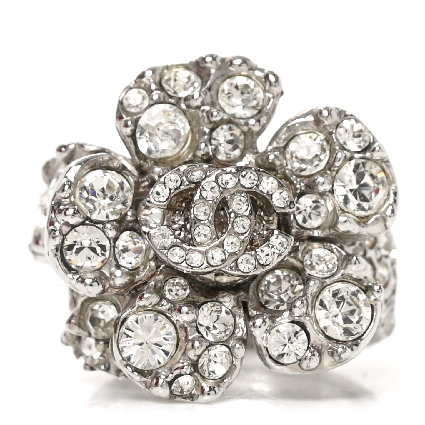 Crystal Camellia CC Ring Silver