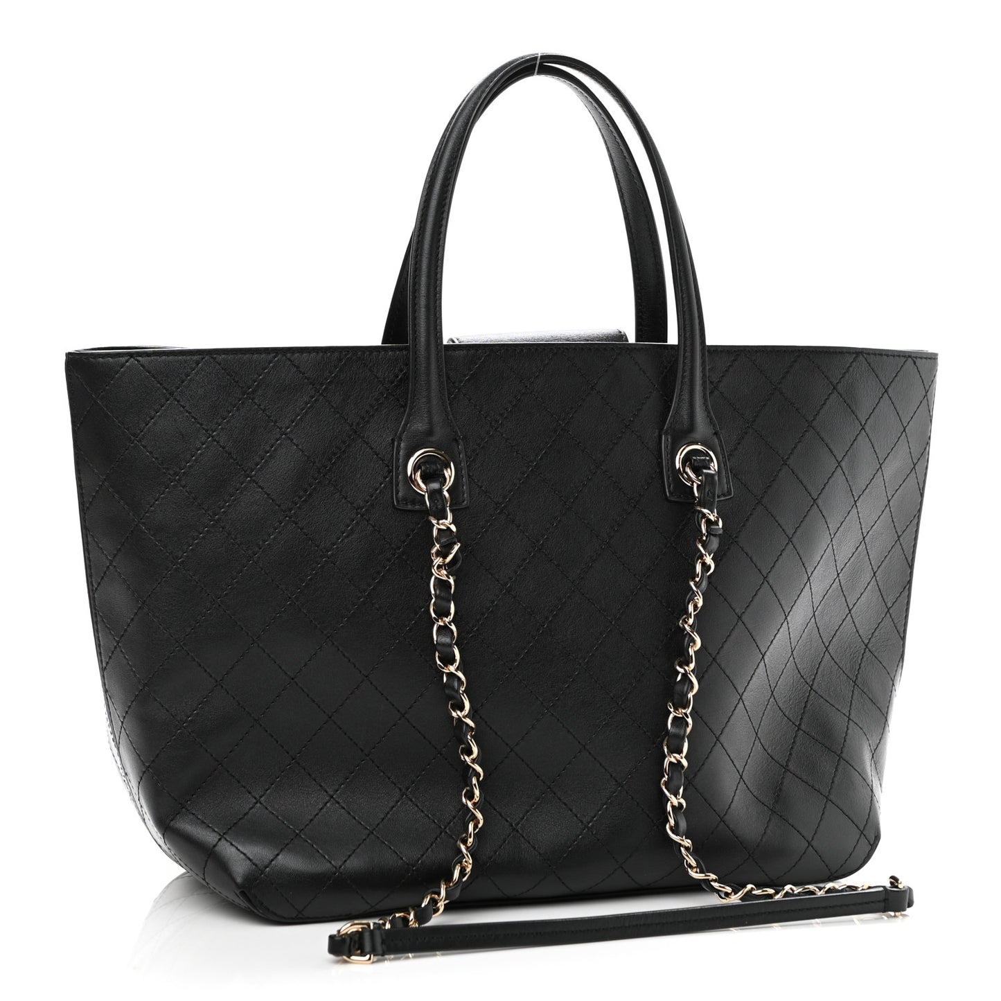 Calfskin Stitched Shopping Tote Black