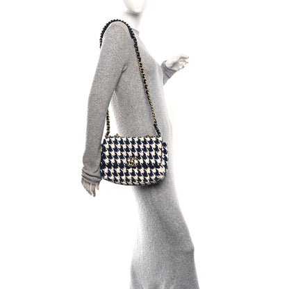 Chanel Tweed Quilted Medium Chanel 19 Flap Ecru Navy Blue Multicolor 2 of 11