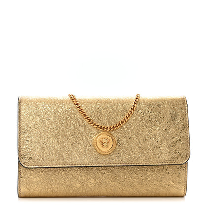 Versace Metallic Calfskin Medusa Clutch With Chain Gold 1 of 12