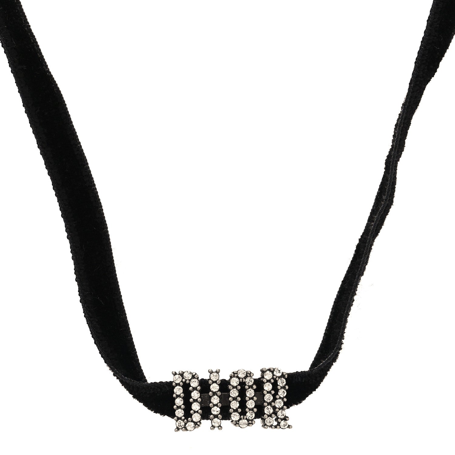 Christian Dior Velvet Crystal DIOR Choker Necklace Black 1 of 5