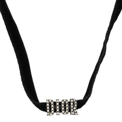 Christian Dior Velvet Crystal DIOR Choker Necklace Black 1 of 5
