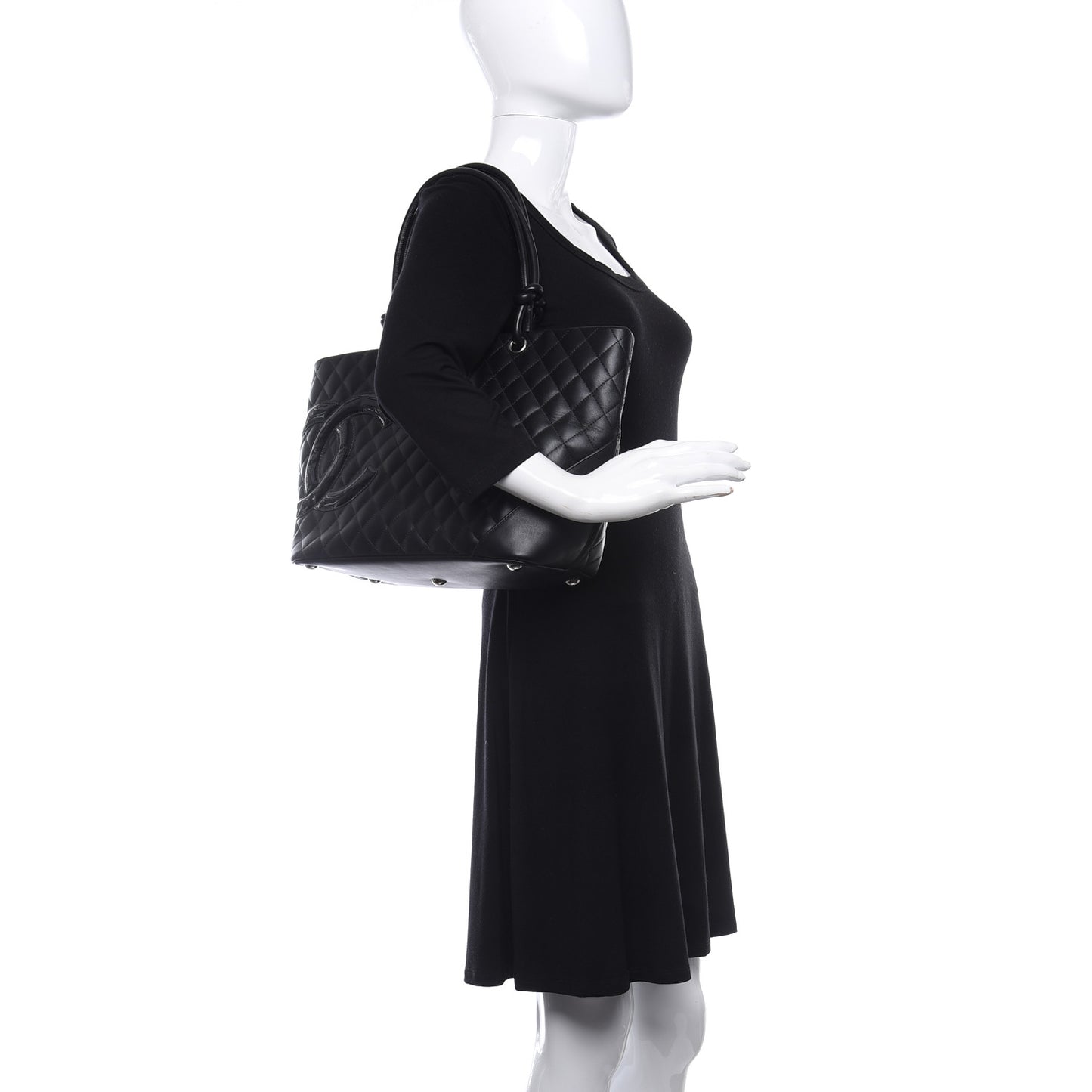 Calfskin Quilted Medium Cambon Tote Black