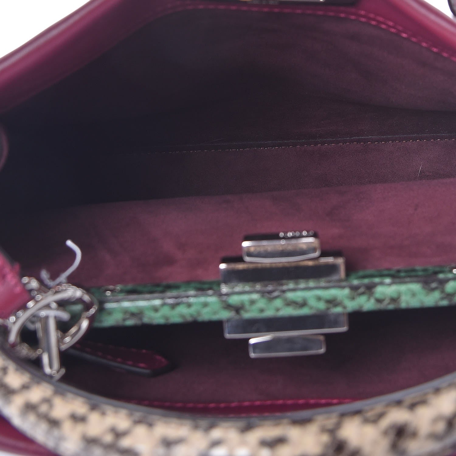 Fendi Calfskin Elaphe Lace Up Medium Peekaboo Iconic Satchel Bordeaux Beige Verde 6 of 9