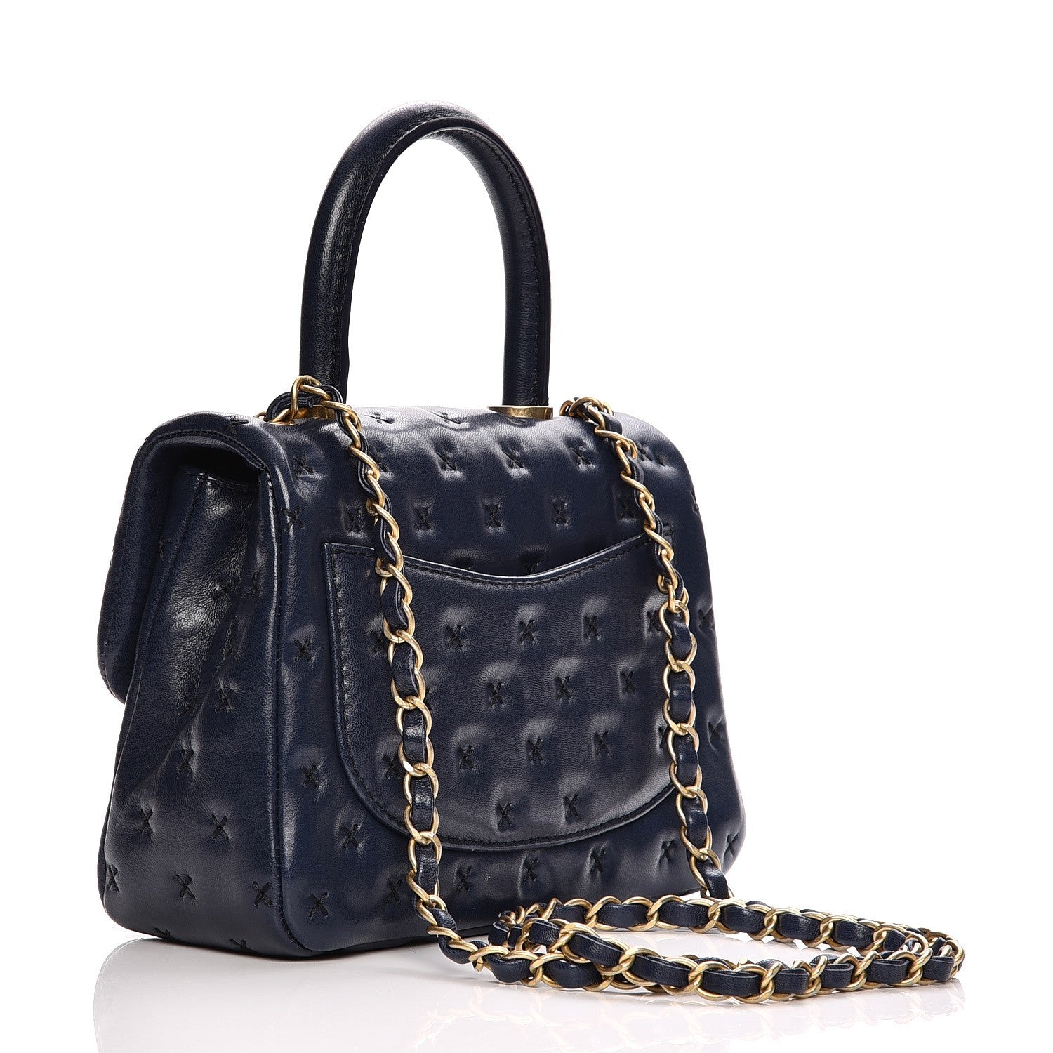 Chanel Lambskin Cross Stitch Mini Coco Handle Flap Dark Blue 4 of 11