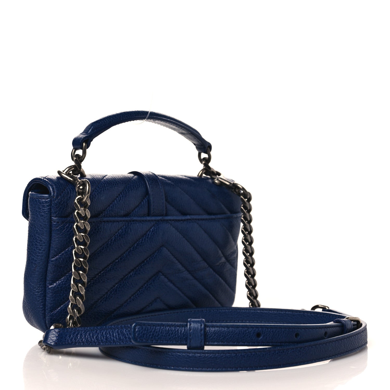 Saint Laurent Sheepskin Matelasse Chevron Monogram College Chain Wallet Medium Blue 3 of 11