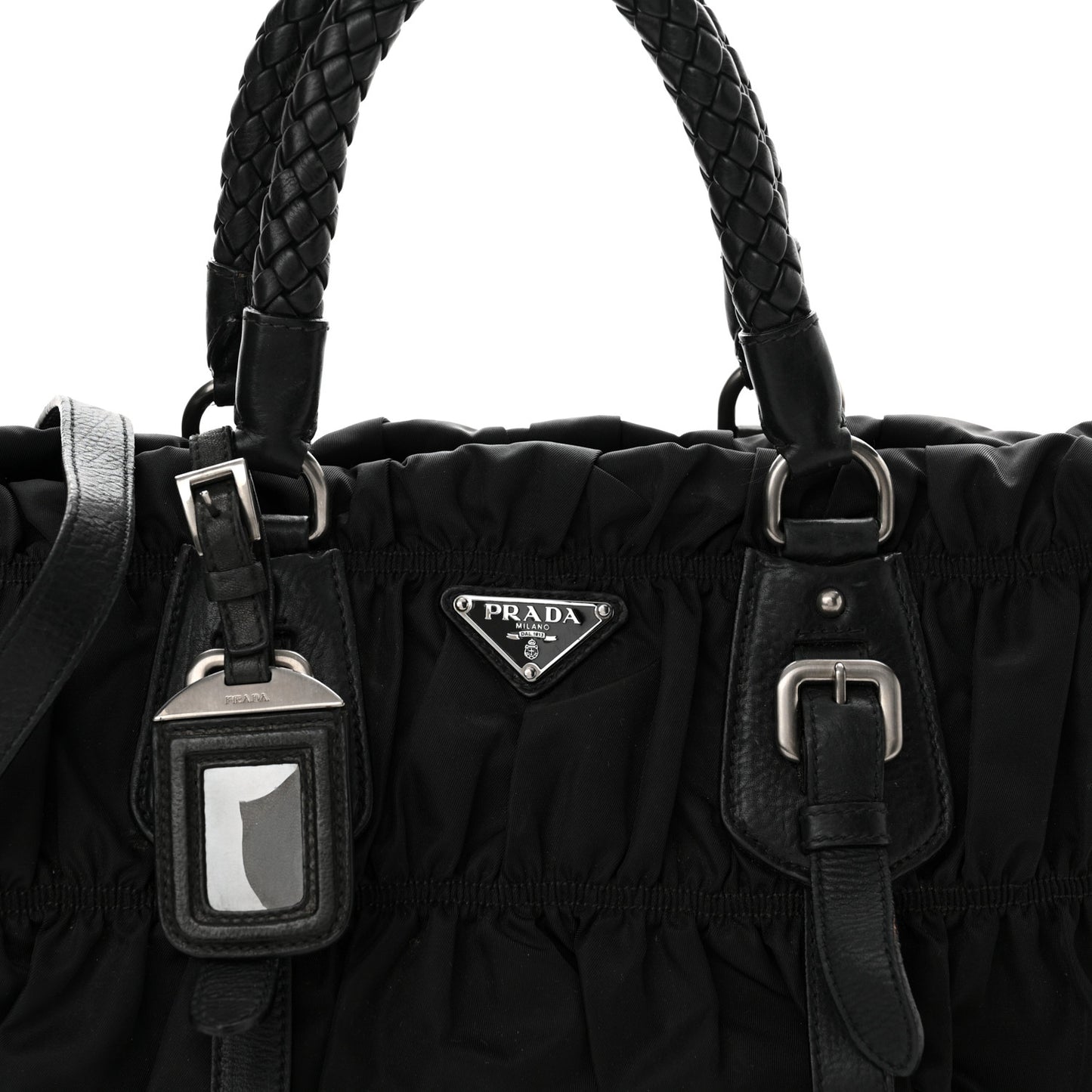 Tessuto Nylon Nappa Braided Gaufre Shopping Satchel Black