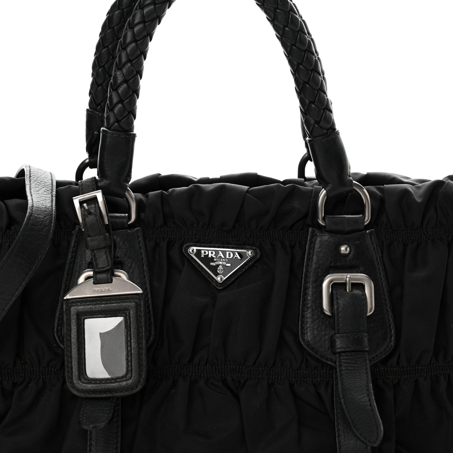 Prada Tessuto Nylon Nappa Braided Gaufre Shopping Satchel Black 8 of 13