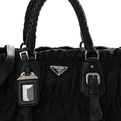 Prada Tessuto Nylon Nappa Braided Gaufre Shopping Satchel Black 8 of 13