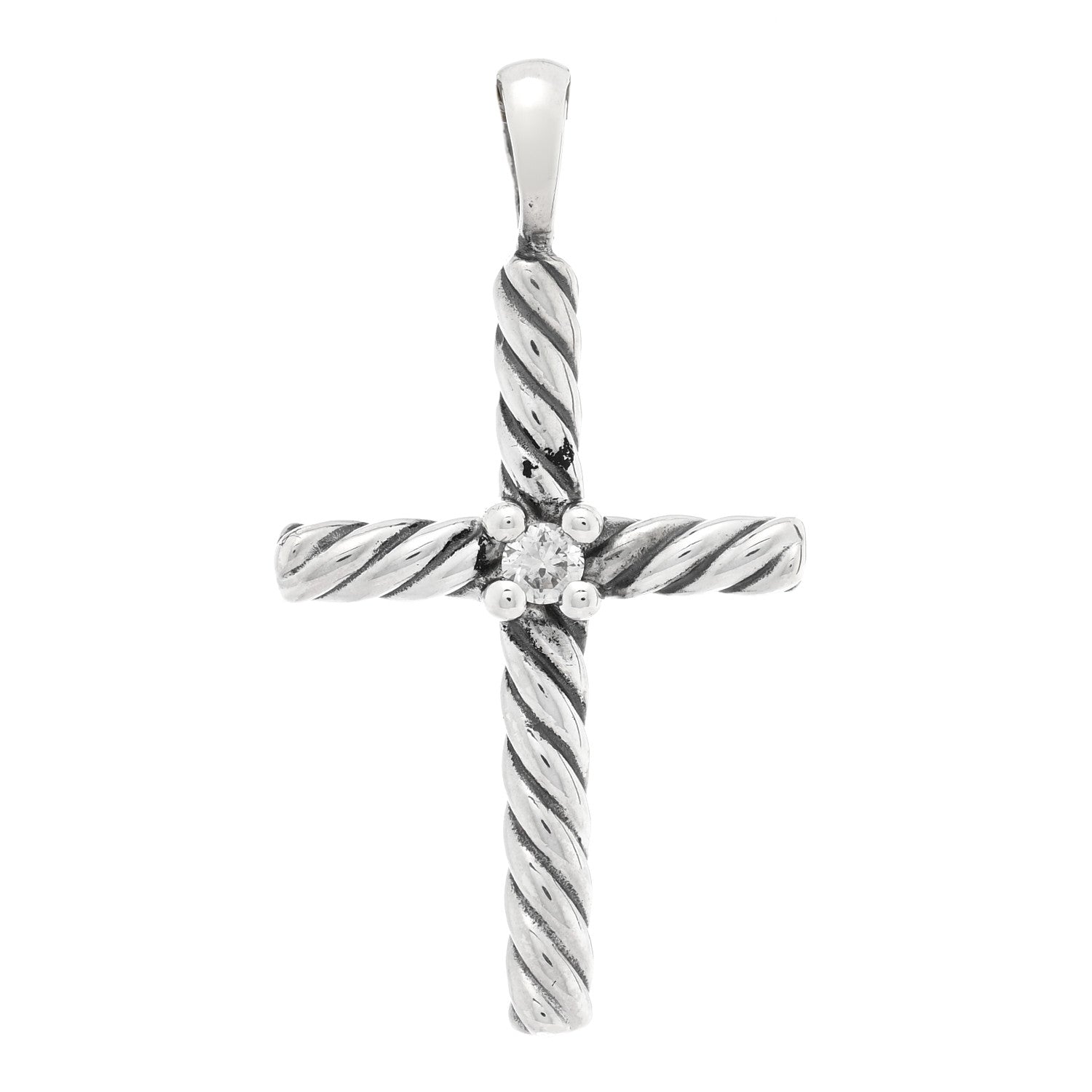 David Yurman Sterling Silver Diamond Cable Classics Cross Pendant 1 of 3