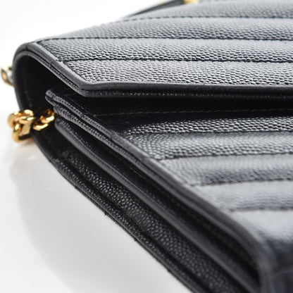 Saint Laurent Grain De Poudre Matelasse Chevron Monogram Chain Wallet Black 10 of 12