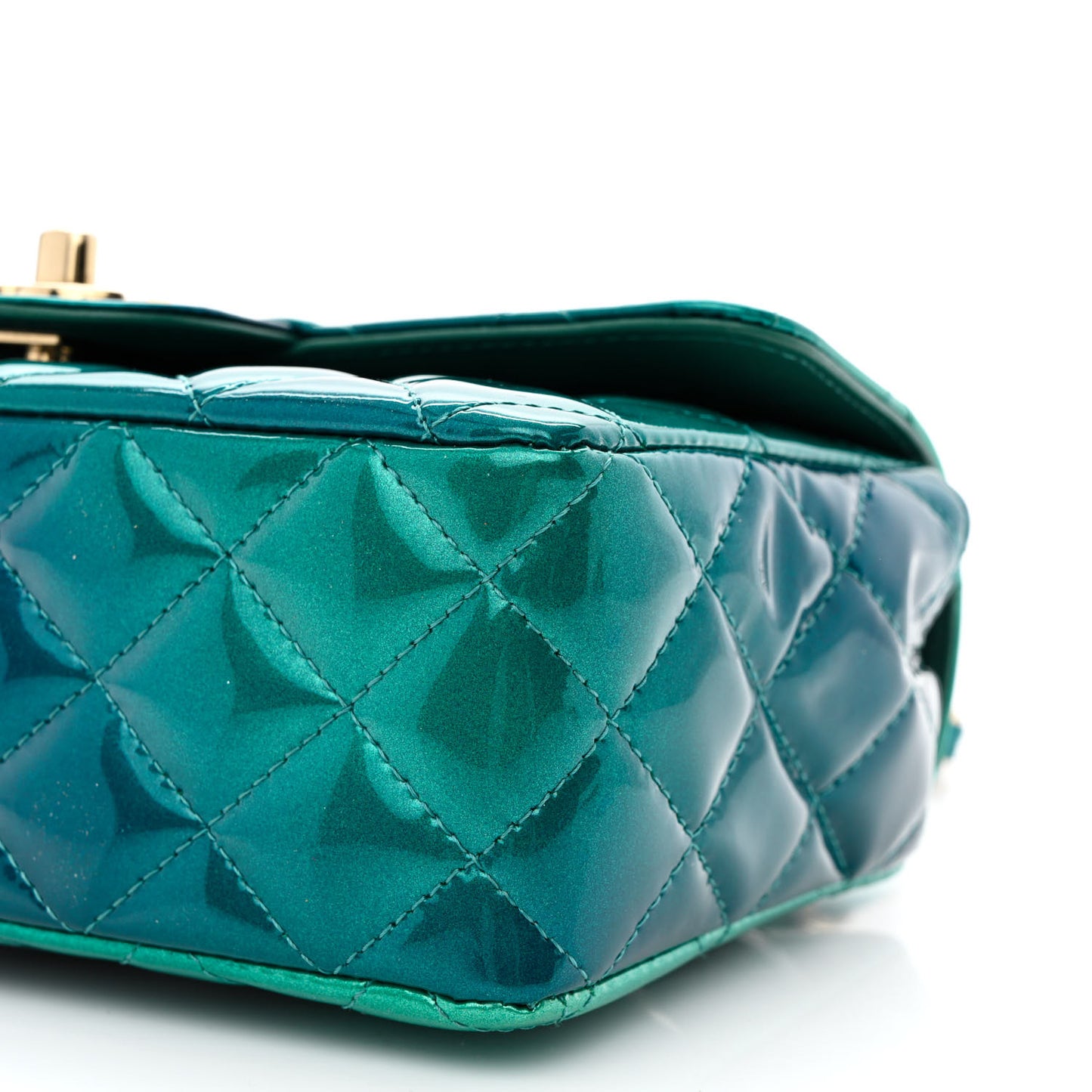 Shaded Patent Calfskin Quilted Mini Rectangular Flap Green Blue