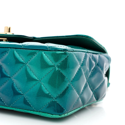 Chanel Shaded Patent Calfskin Quilted Mini Rectangular Flap Green Blue 10 of 11