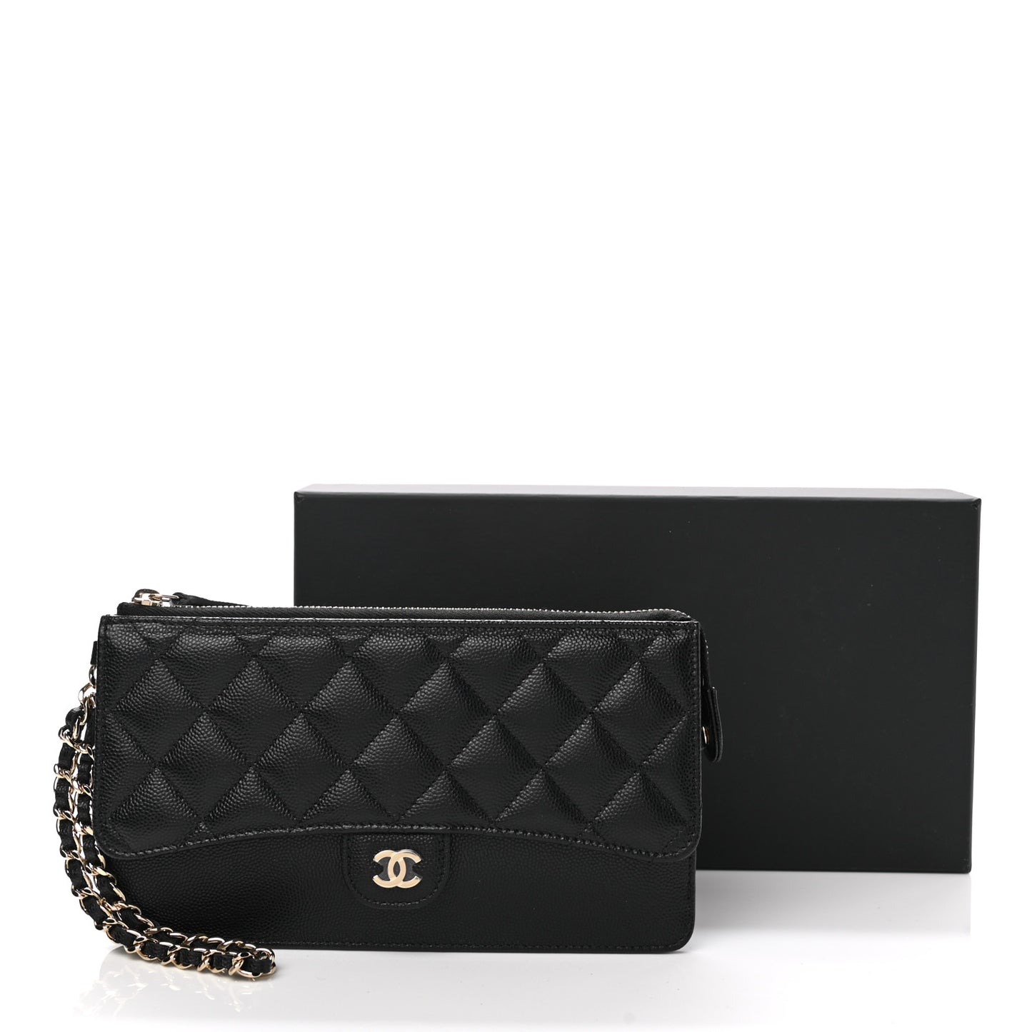 Caviar Quilted Classic Pouch With Handle Black