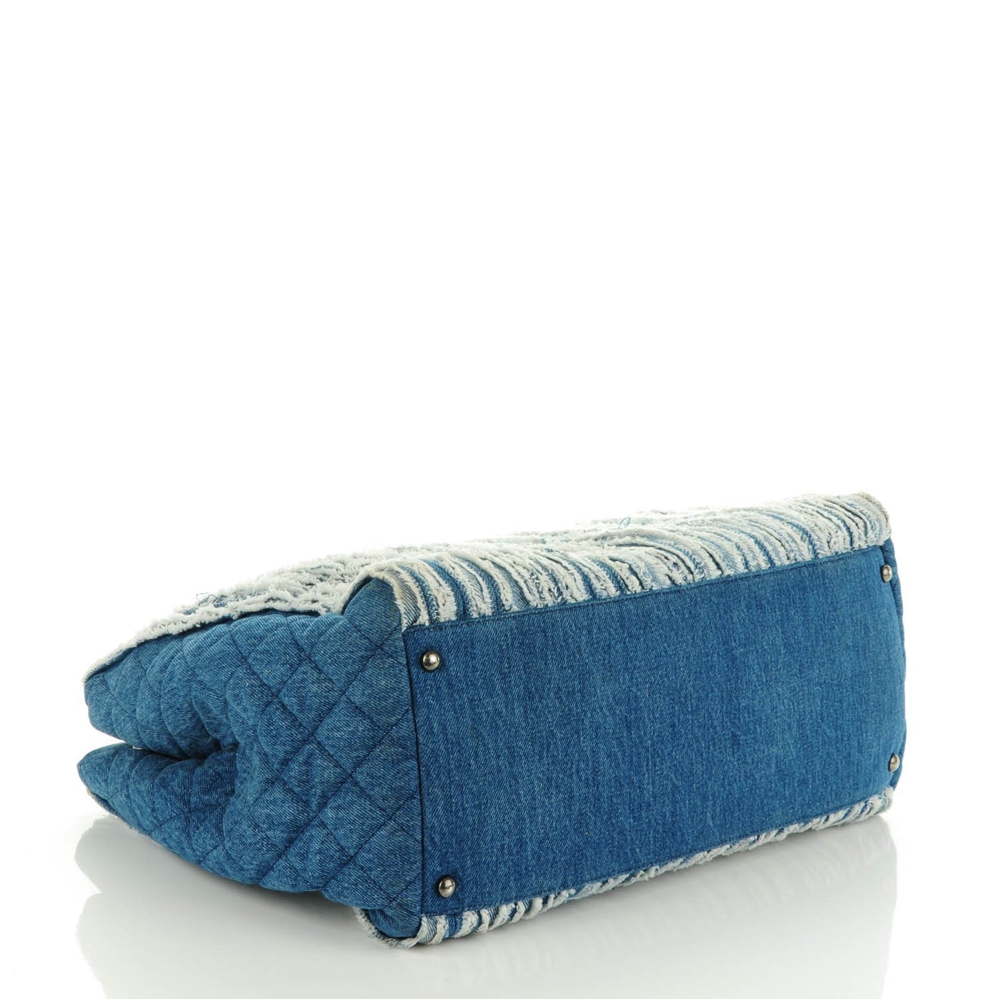 Denim Fringe Large Shopping Tote Blue