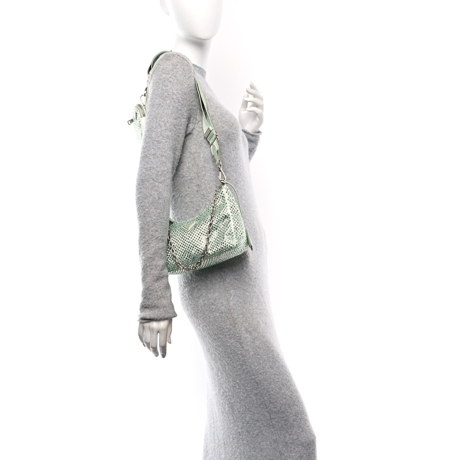 Prada Satin Crystal Re-Edition 2005 Shoulder Bag Acqua 2 of 10