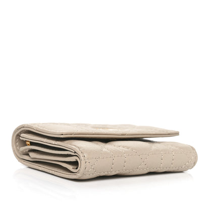 Christian Dior Supple Calfskin Cannage Caro Hibiscus Wallet Powder Beige 4 of 8