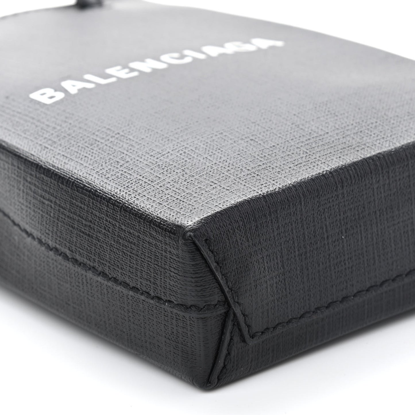 Squared Calfskin Logo Shopping Phone Holder Bag Black