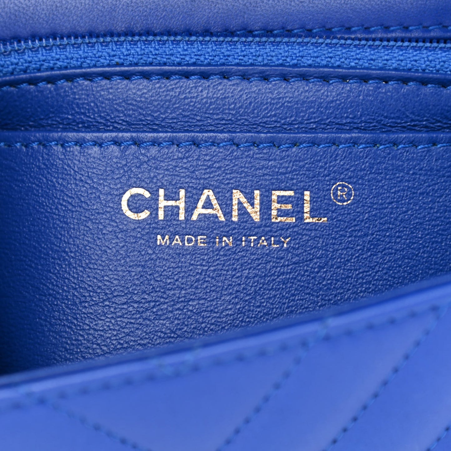 Lambskin Chevron Quilted Mini Rectangular Flap Blue