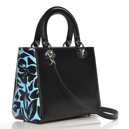 Christian Dior Calfskin Flower Printed Medium Lady Dior Black 4 of 8