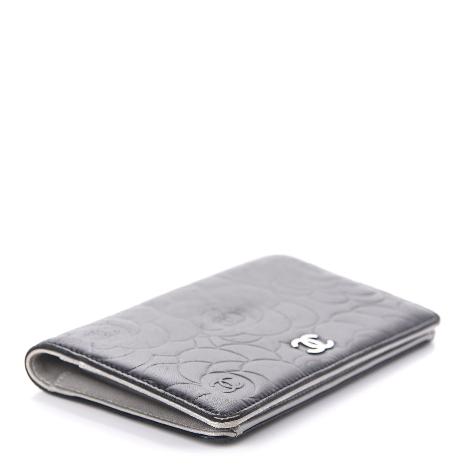 Chanel Lambskin Camellia Embossed Yen Wallet Black 4 of 11