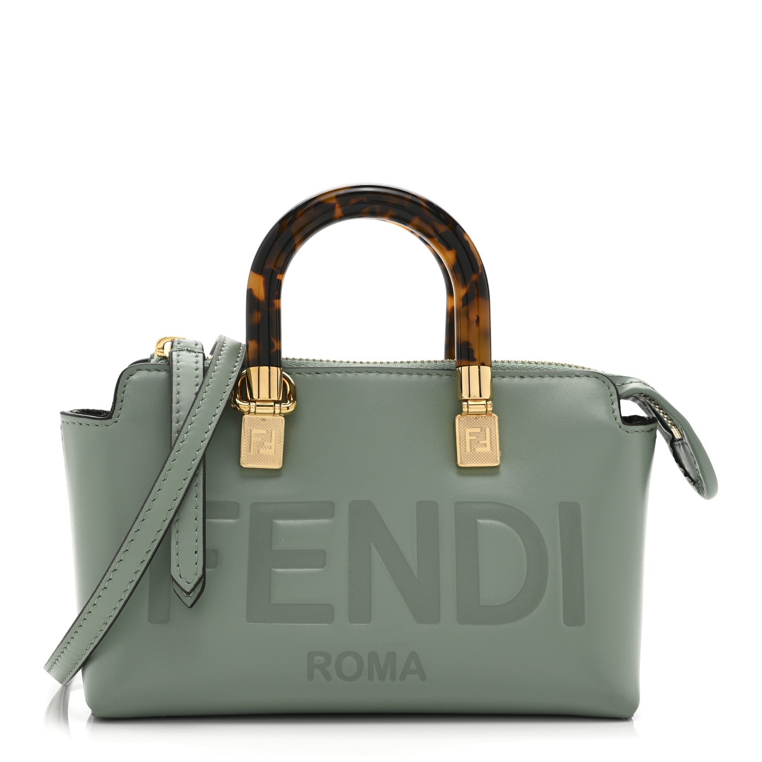 Fendi Vitello King Plexiglass Logo Embossed Mini By The Way Top Handle Boston Bag Menta 1 of 10