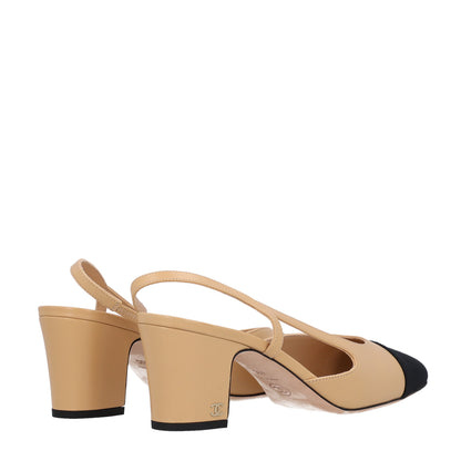 Chanel Goatskin Grosgrain Cap Toe CC Slingback Pumps 40 Beige Black 5 of 11