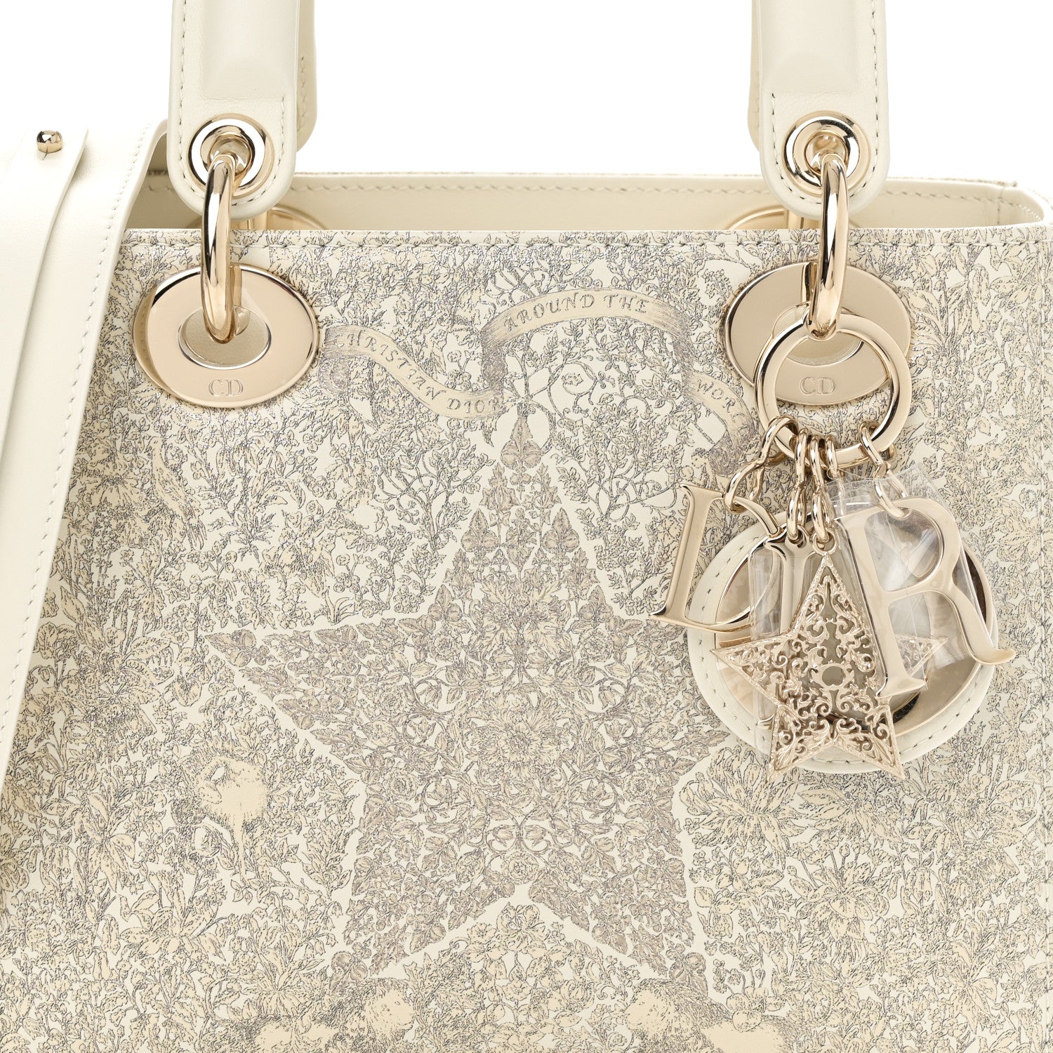 Christian Dior Calfskin Around The World Printed Small My ABCDior Lady Dior White Gold 7 of 9