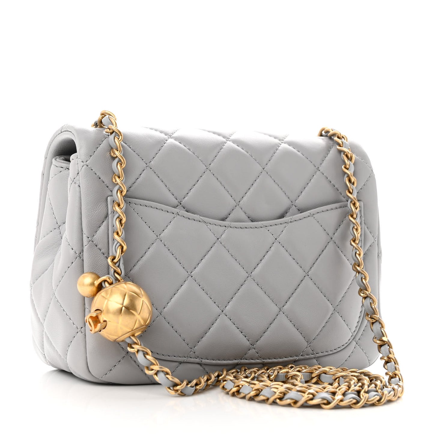 Lambskin Quilted Mini Pearl Crush Flap Light Grey