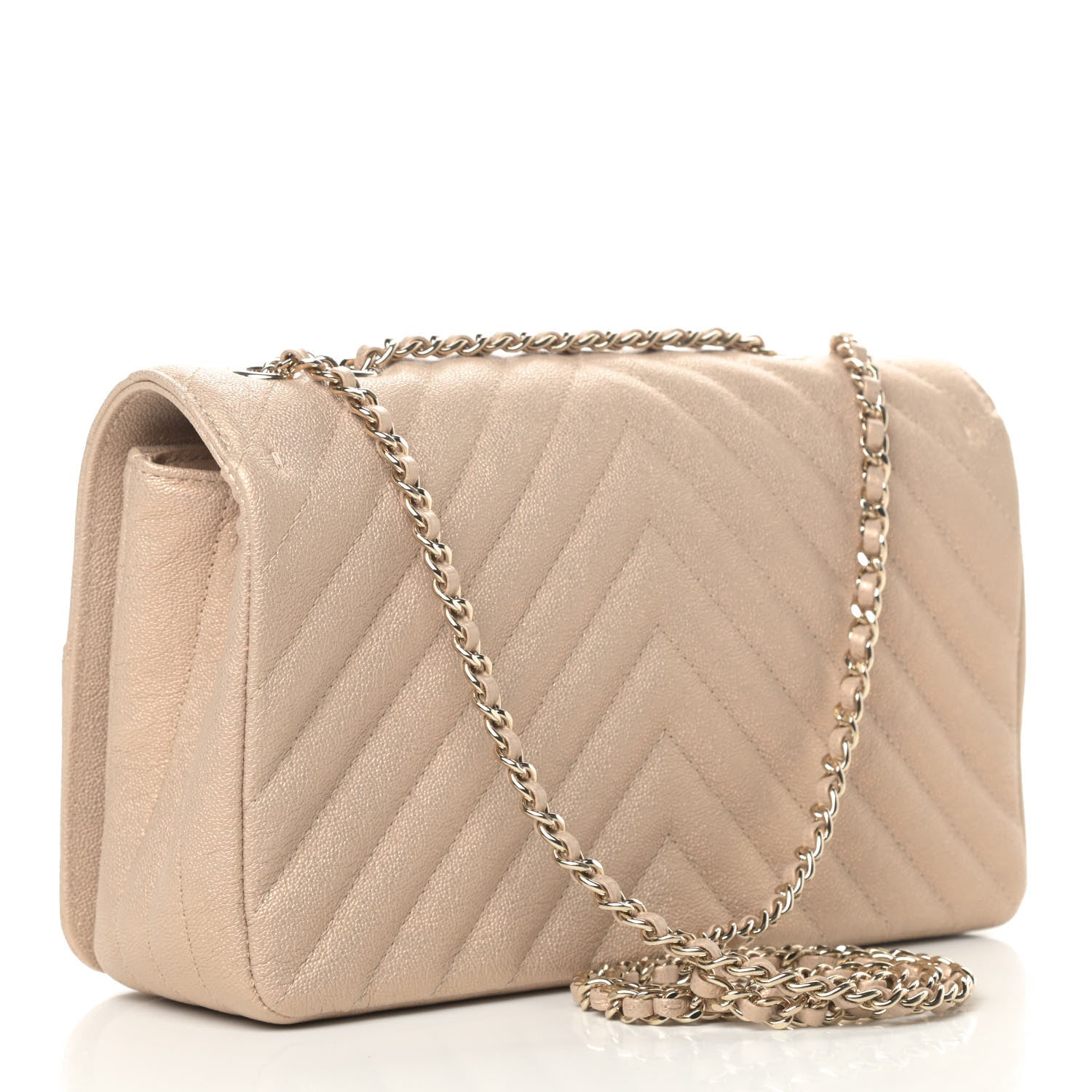 Chanel Metallic Caviar Chevron Quilted Medium Statement Flap Beige 2 of 4