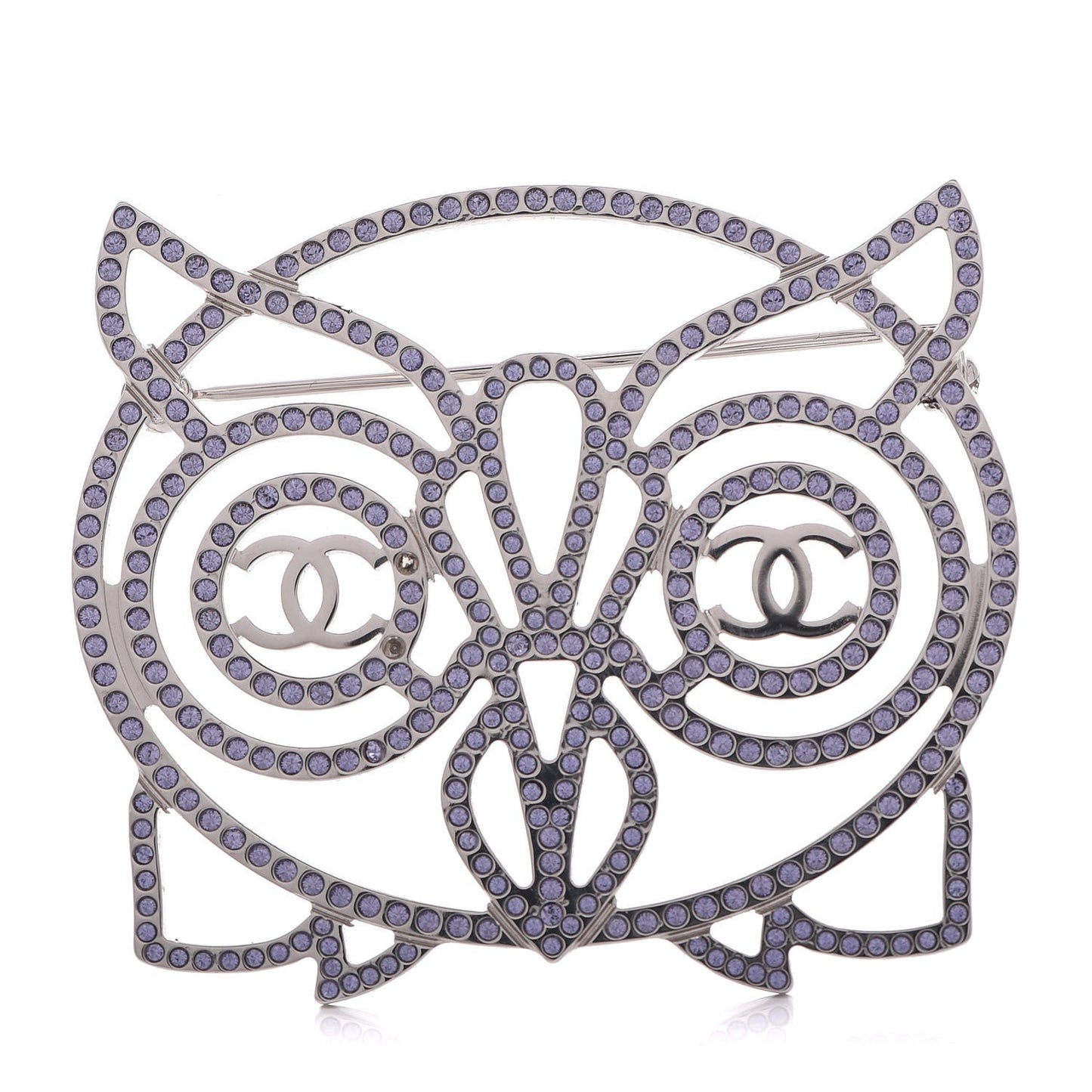 Strass Crystal Owl CC Brooch Purple