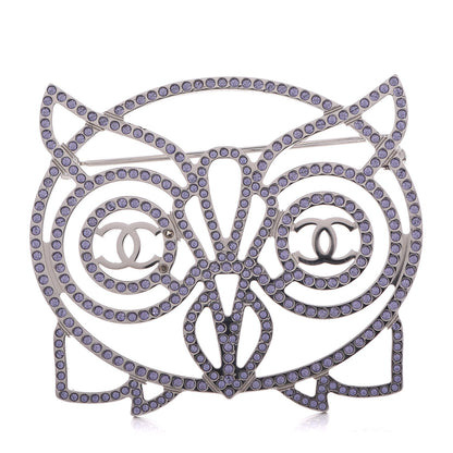 Chanel Strass Crystal Owl CC Brooch Purple 1 of 6