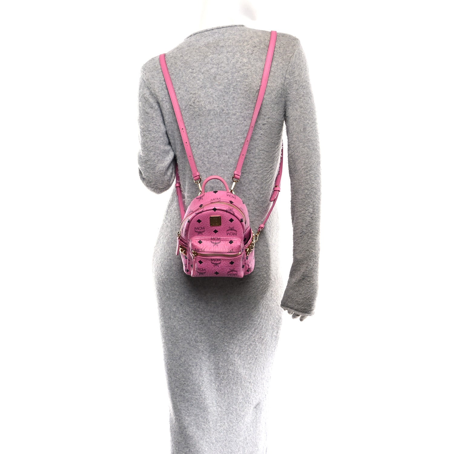 MCM Visetos Side Stud X-Mini Stark Bebe Boo Backpack Pink 2 of 12