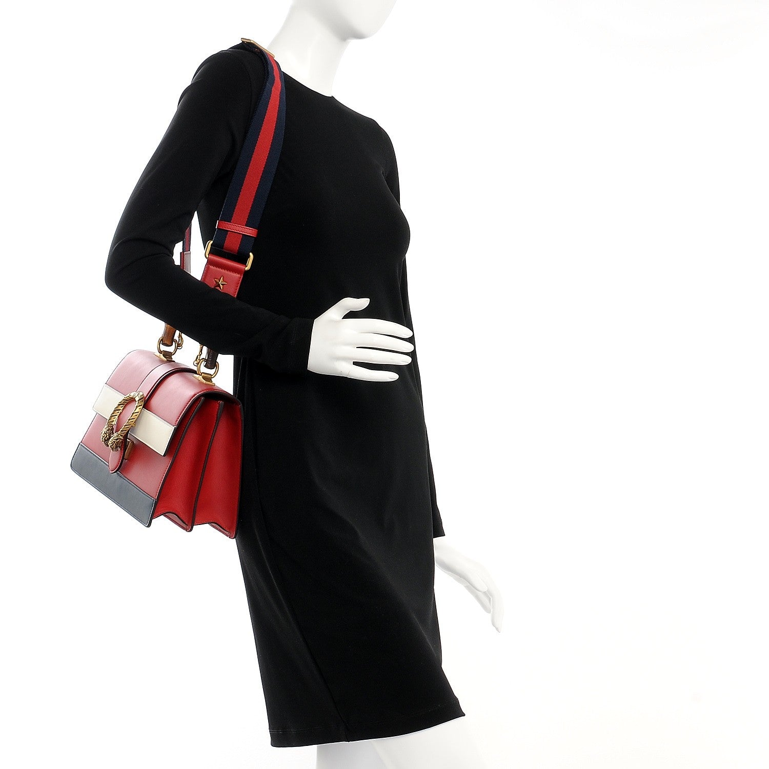 Gucci Calfskin Bamboo Web Medium Dionysus Top Handle Bag Red White Blue 2 of 8