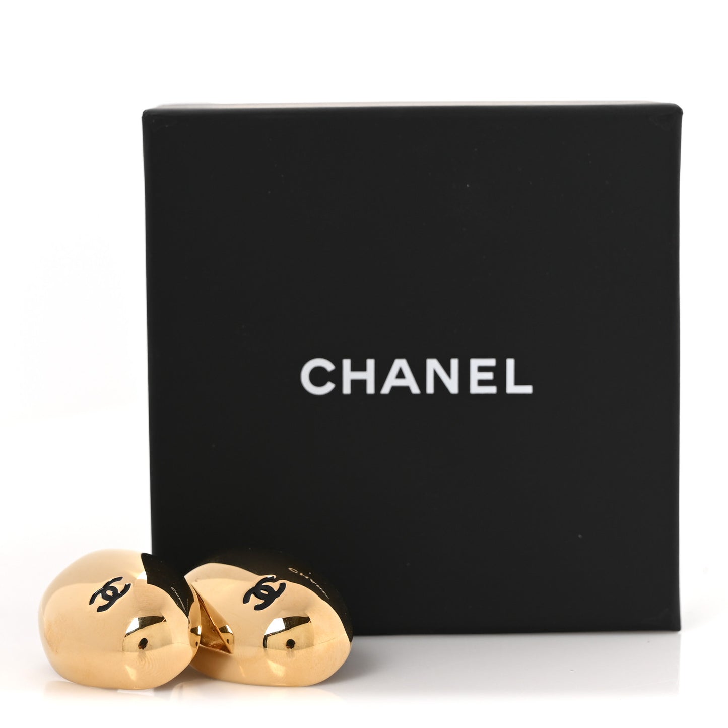Metal Resin CC Oval Drop Earrings Gold Black