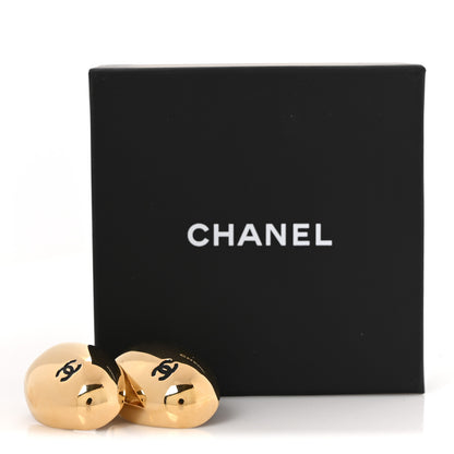 Chanel Metal Resin CC Oval Drop Earrings Gold Black 5 of 5