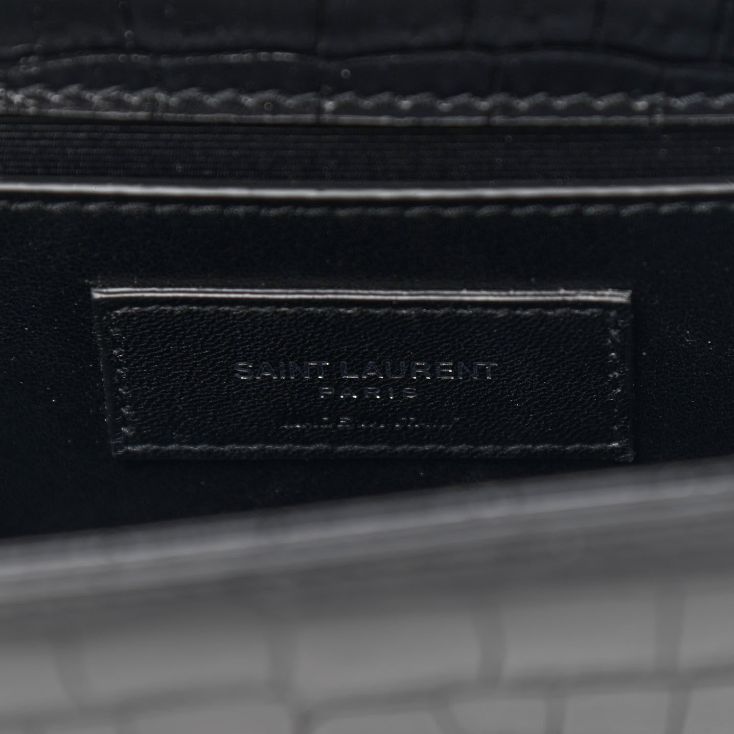 Saint Laurent Calfskin Crocodile Embossed Small Classic Monogram Kate Tassel Satchel Black 7 of 9