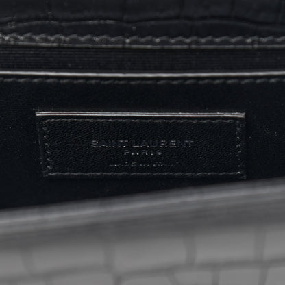 Saint Laurent Calfskin Crocodile Embossed Small Classic Monogram Kate Tassel Satchel Black 7 of 9