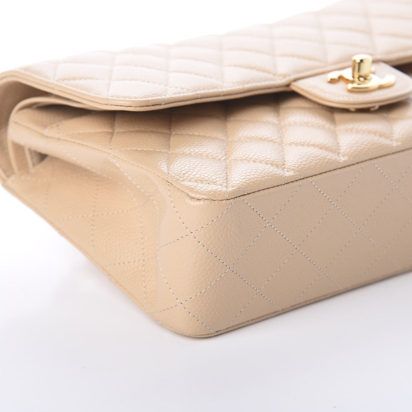 Caviar Quilted Medium Double Flap Beige Clair