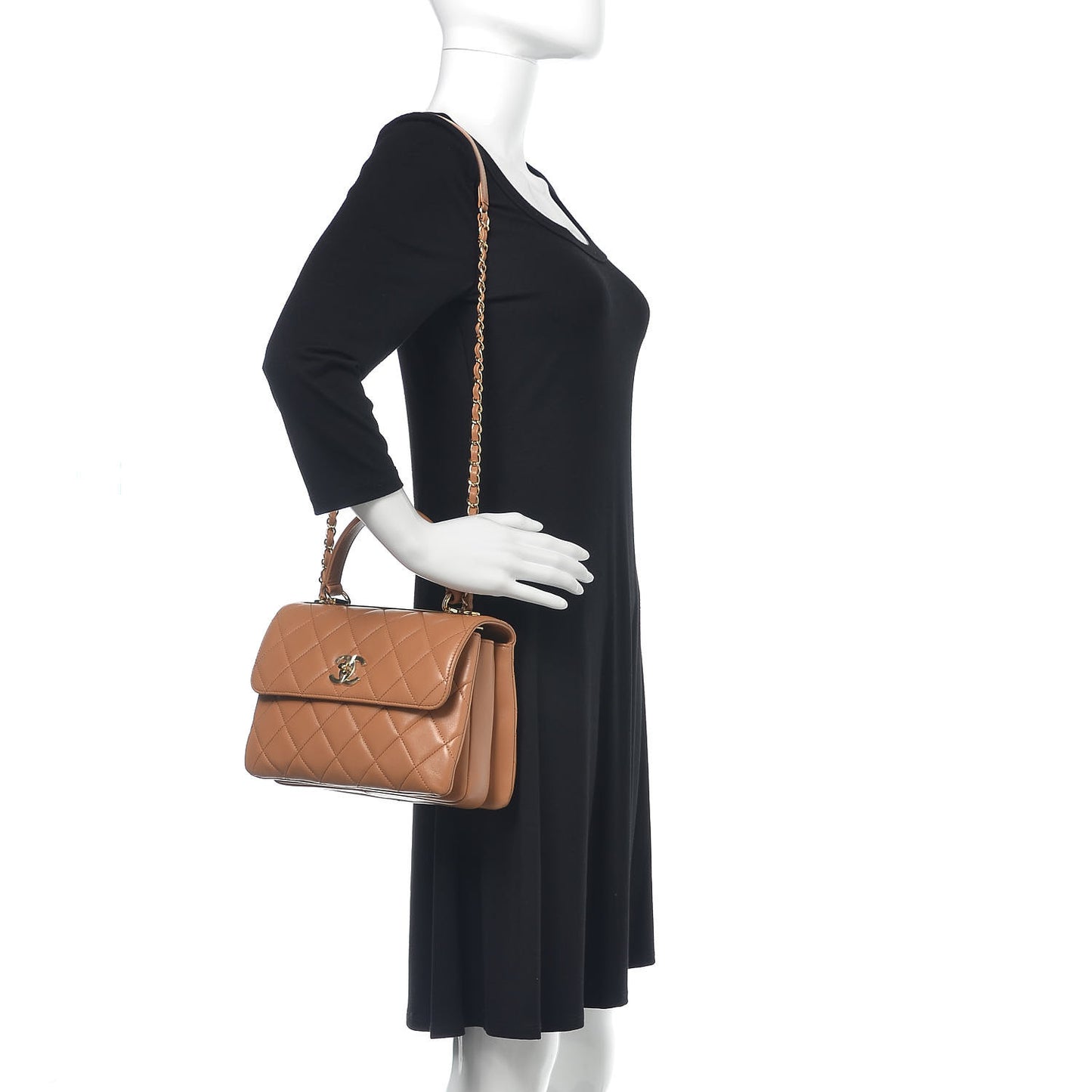 Lambskin Quilted Small Trendy CC Flap Dual Handle Bag Camel