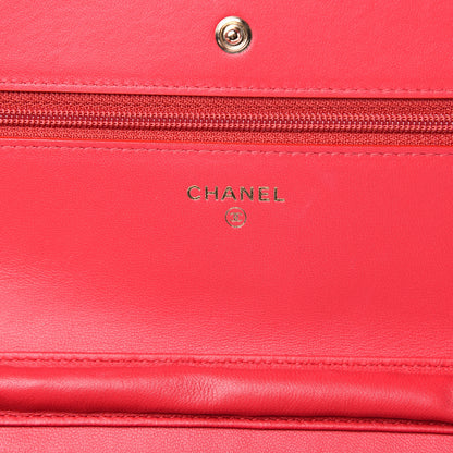 Chanel Lambskin Quilted Wallet On Chain WOC Red 5 of 15