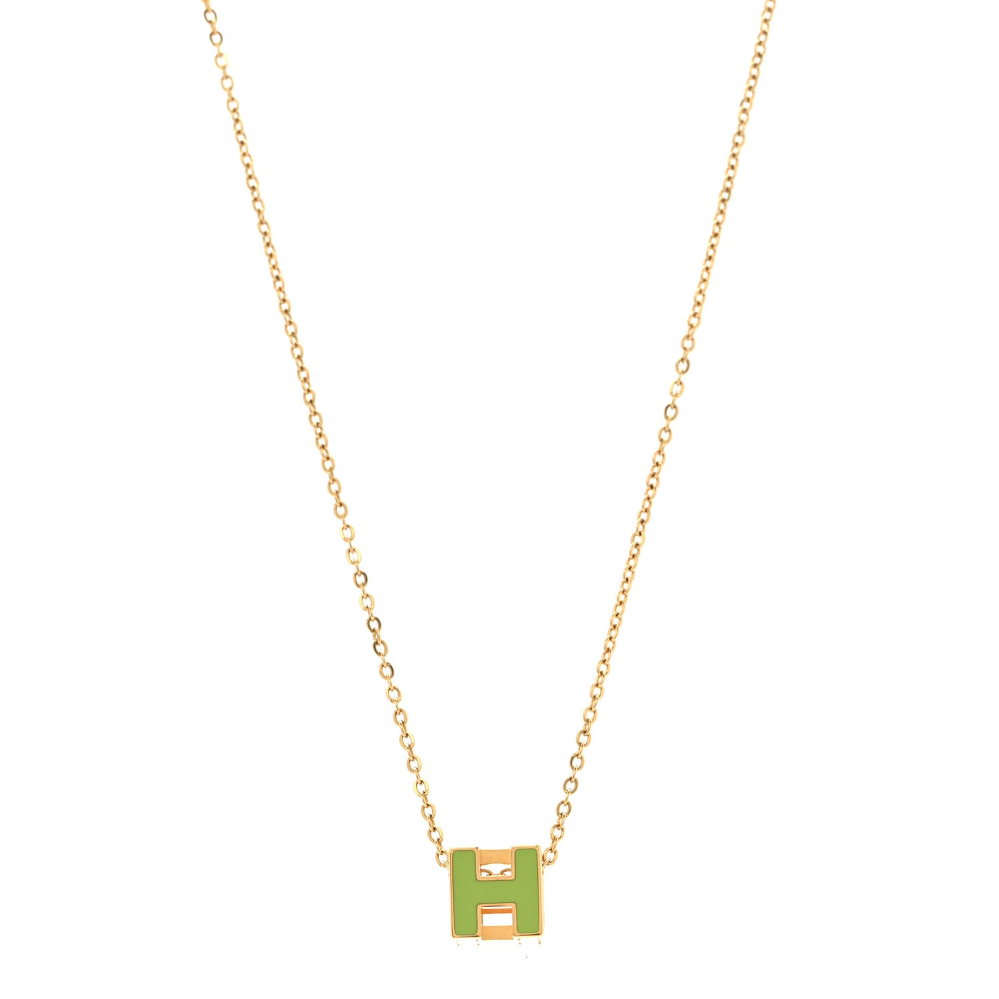 Gold Lacquered Cage d'H Necklace Vert Anis